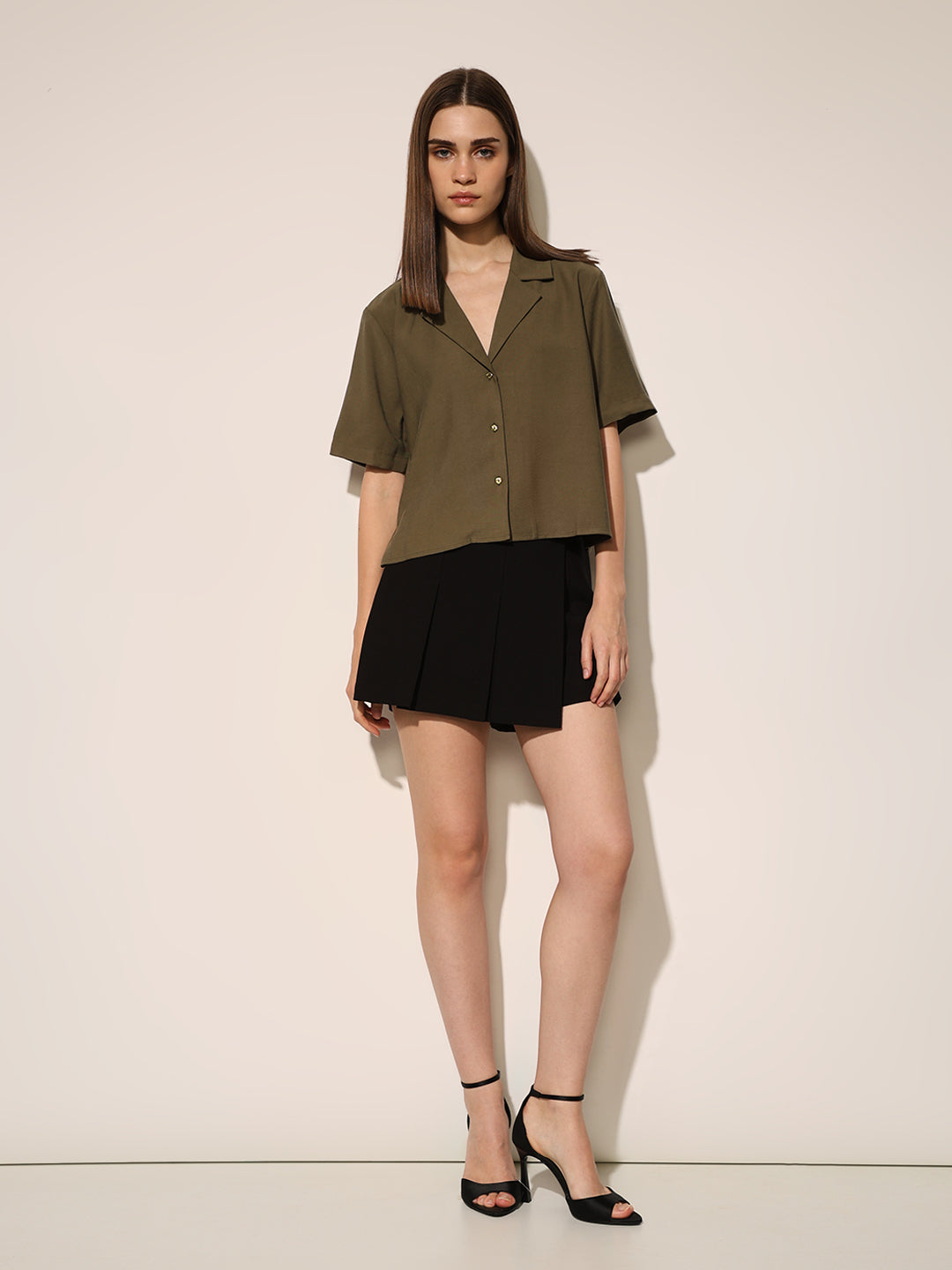 Olive Lapel Collar Shirt