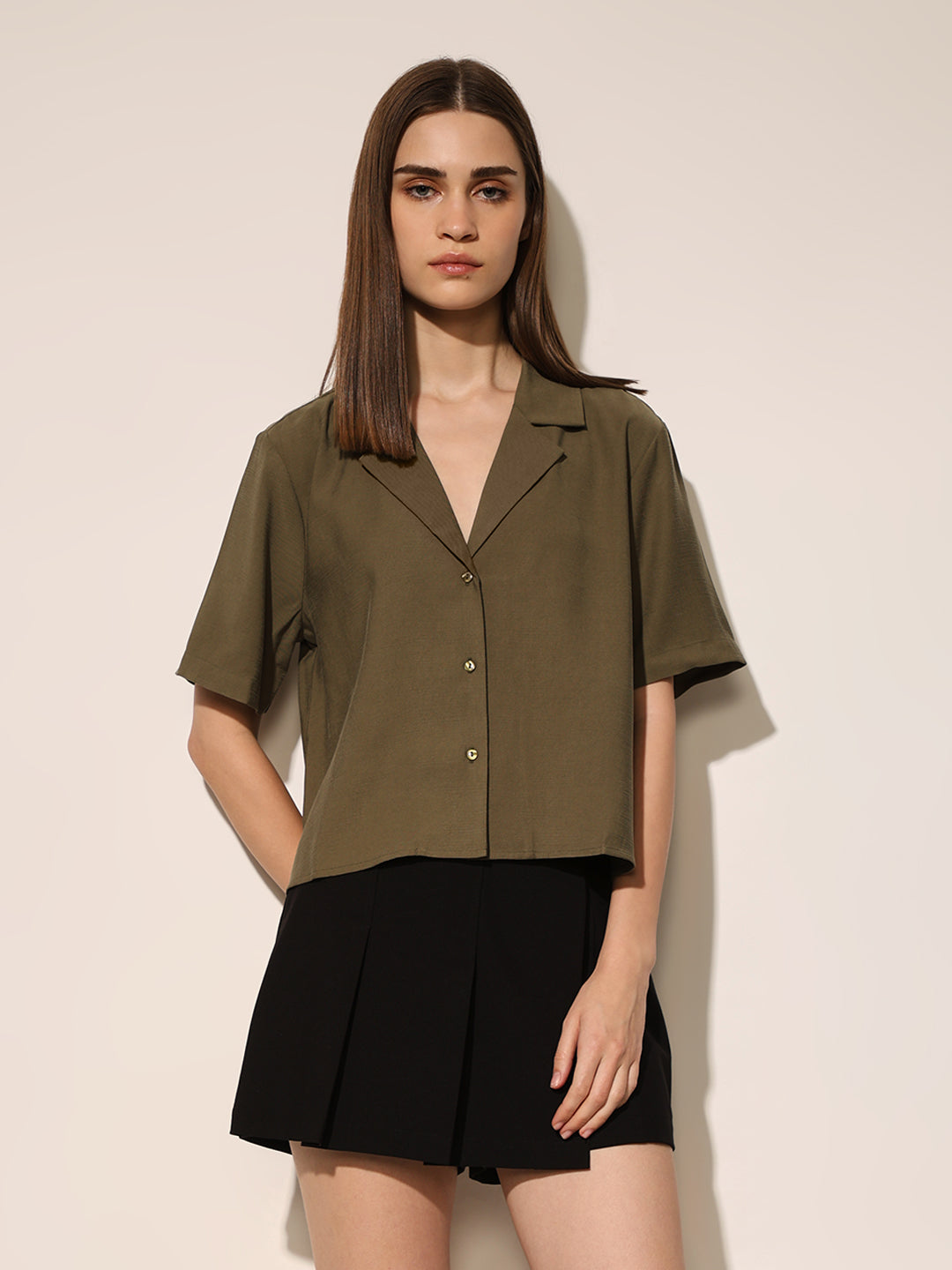 Olive Lapel Collar Shirt