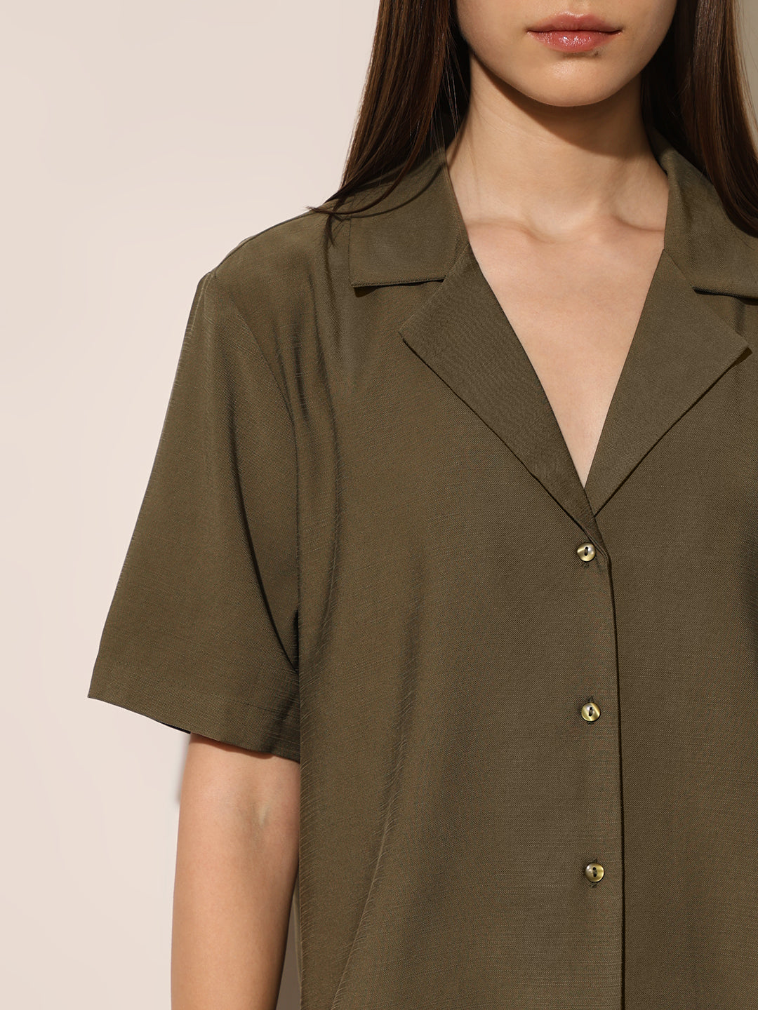Olive Lapel Collar Shirt