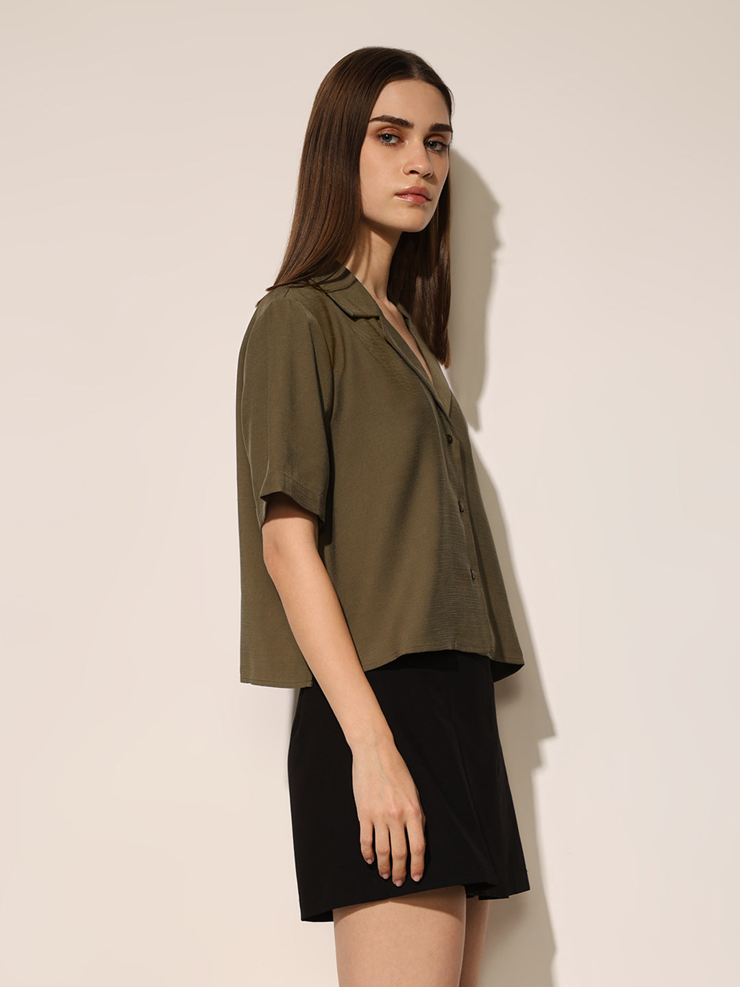 Olive Lapel Collar Shirt