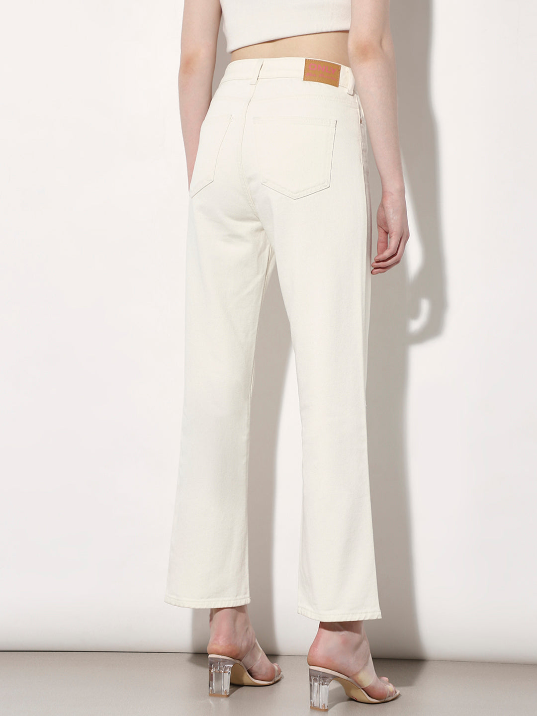 Ecru High Rise Straight Fit Jeans