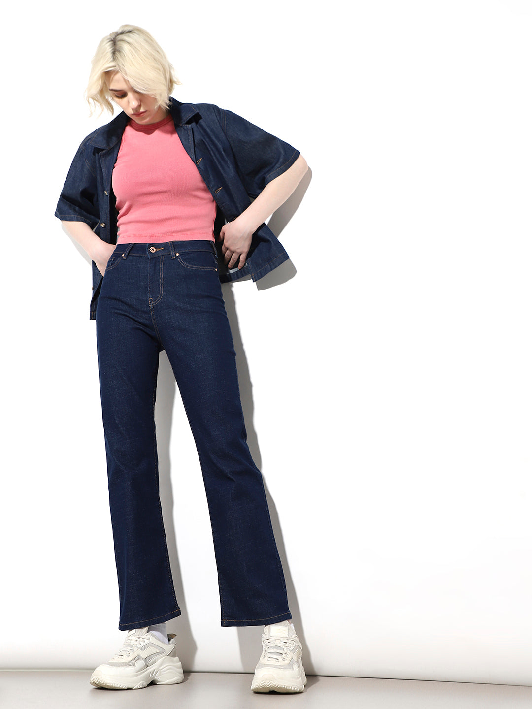 Dark Blue High Rise Straight Fit Jeans