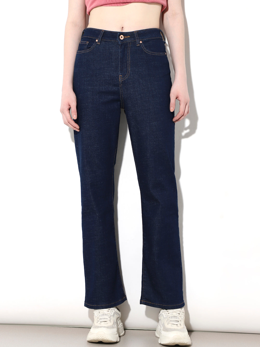Dark Blue High Rise Straight Fit Jeans