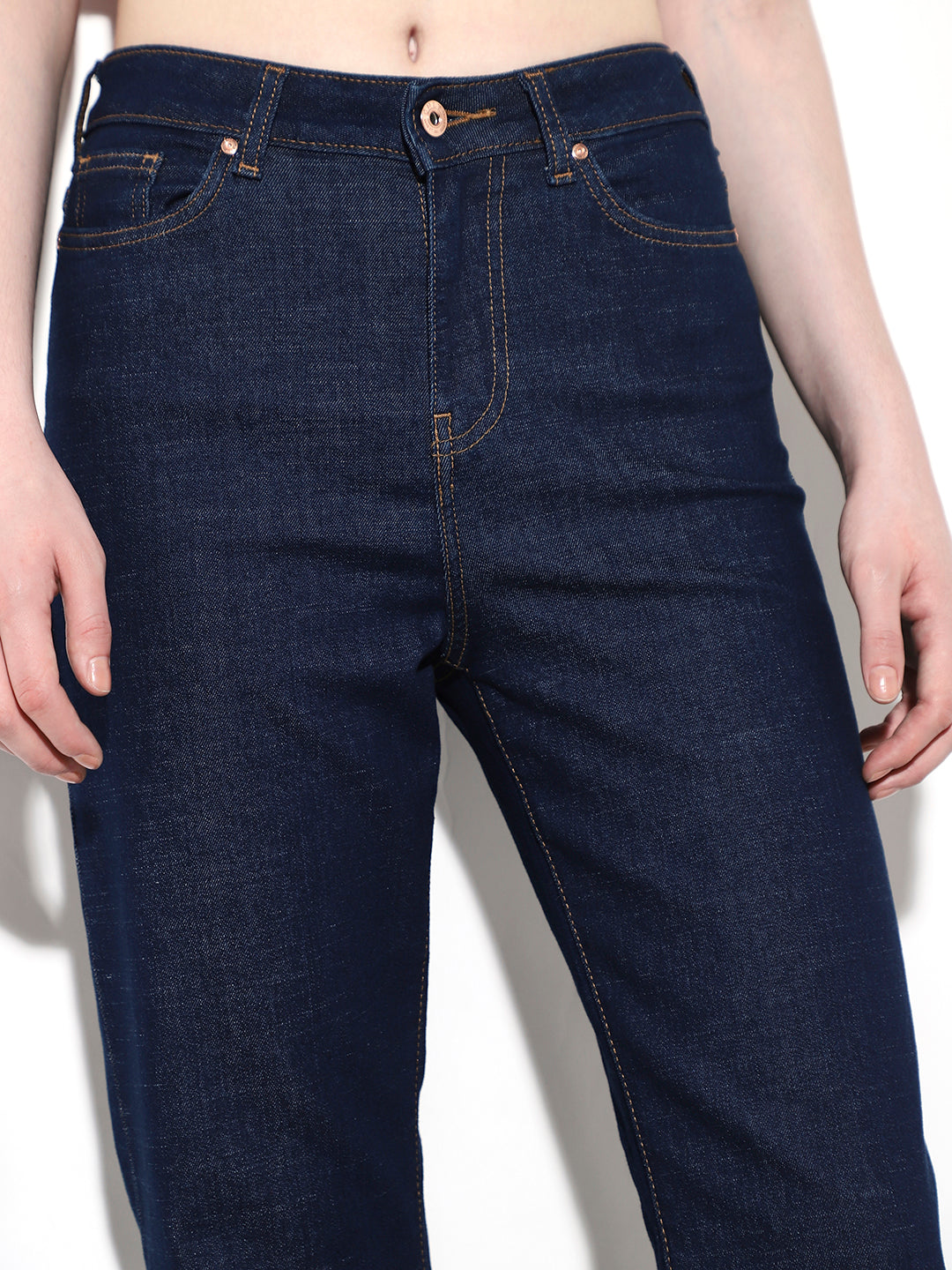 Dark Blue High Rise Straight Fit Jeans