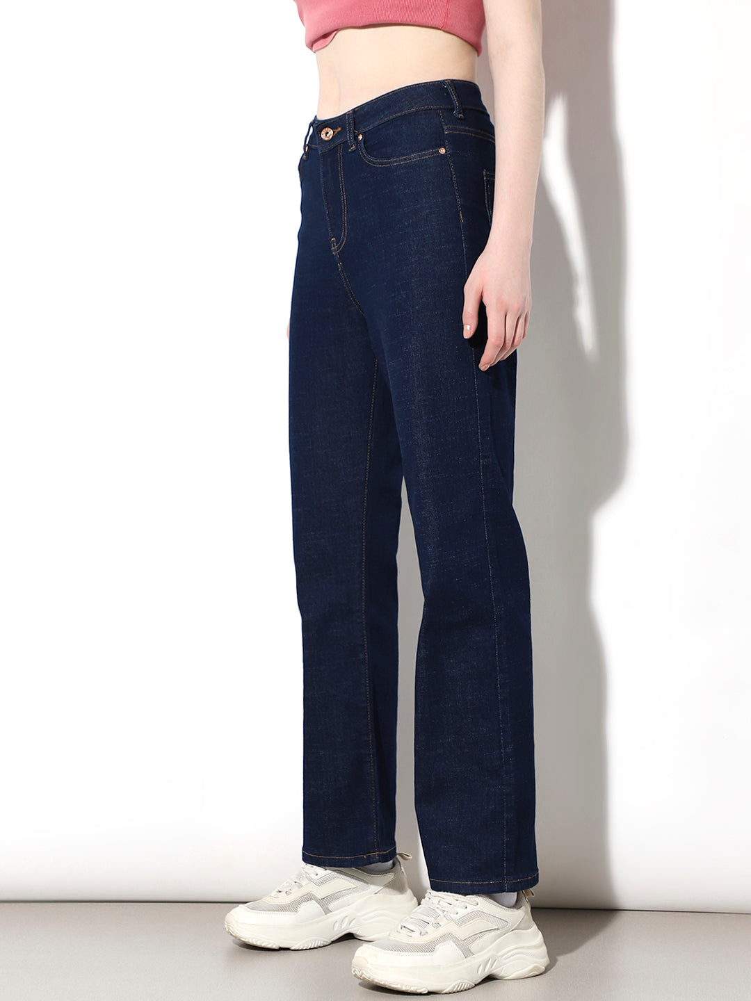 Dark Blue High Rise Straight Fit Jeans
