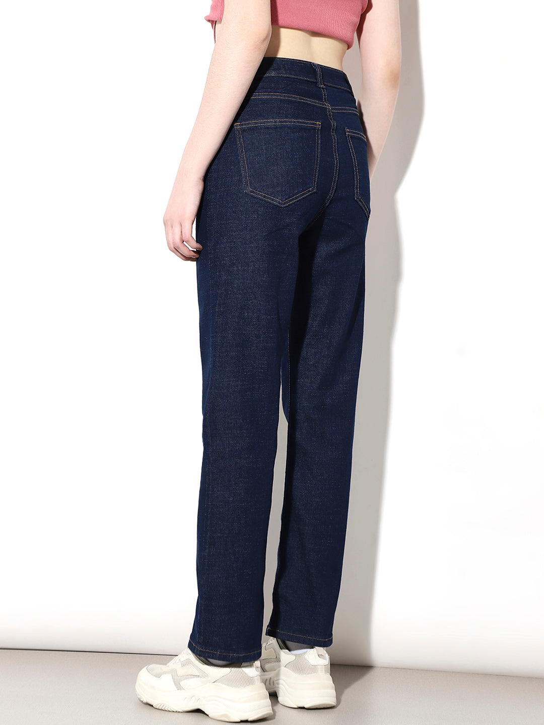Dark Blue High Rise Straight Fit Jeans