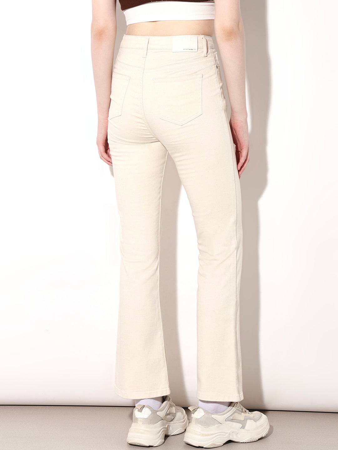 Beige High Rise Flared Jeans