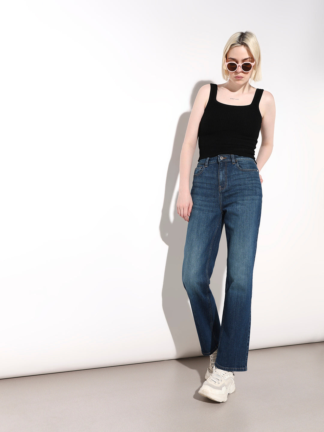 Blue High Rise Straight Fit Jeans