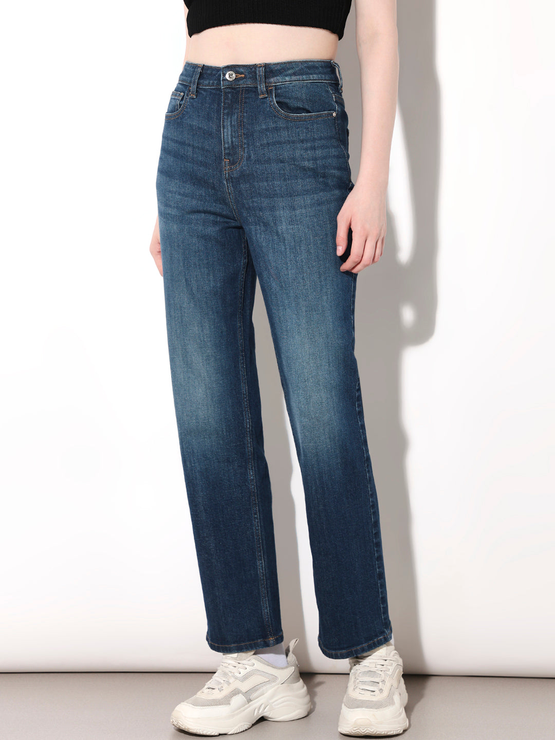 Blue High Rise Straight Fit Jeans