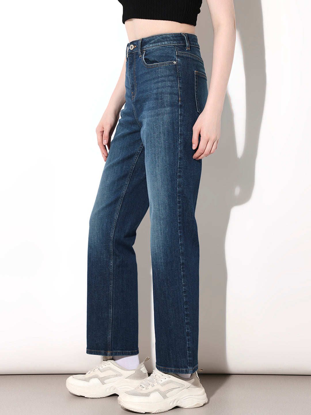 Blue High Rise Straight Fit Jeans