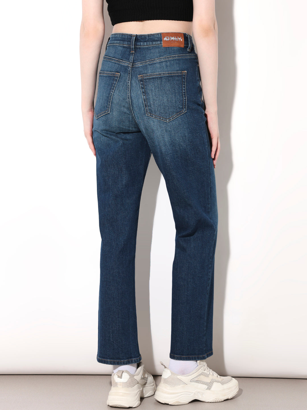 Blue High Rise Straight Fit Jeans