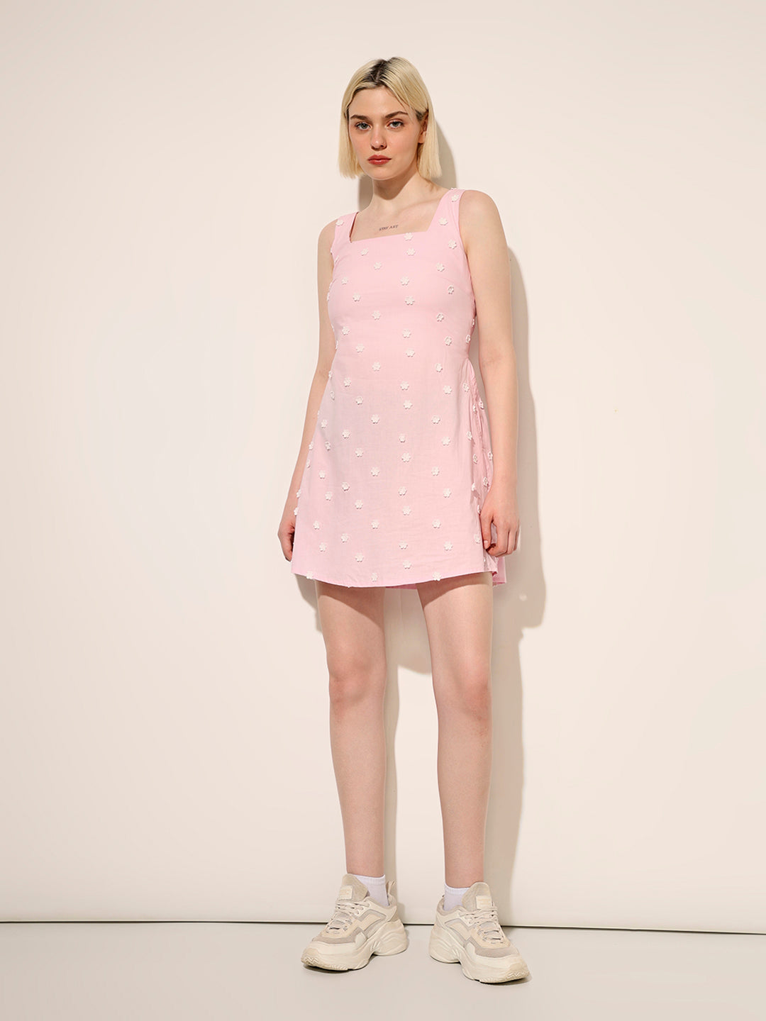 Pink Floral Embroidered Dress