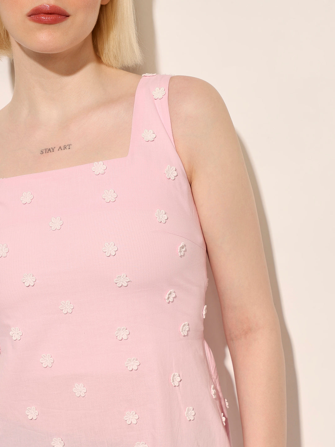 Pink Floral Embroidered Dress