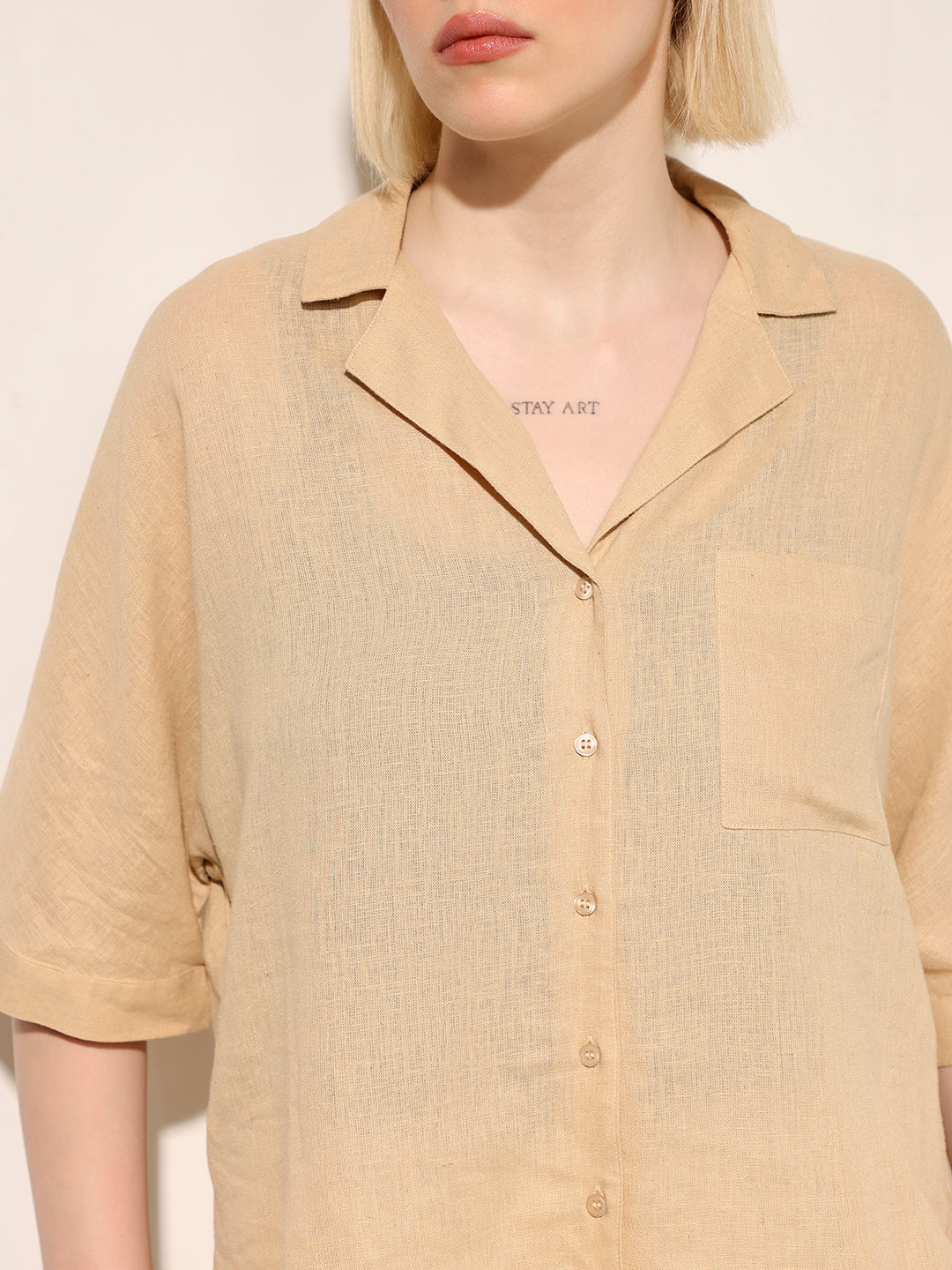 Beige Linen Blend Oversized Shirt