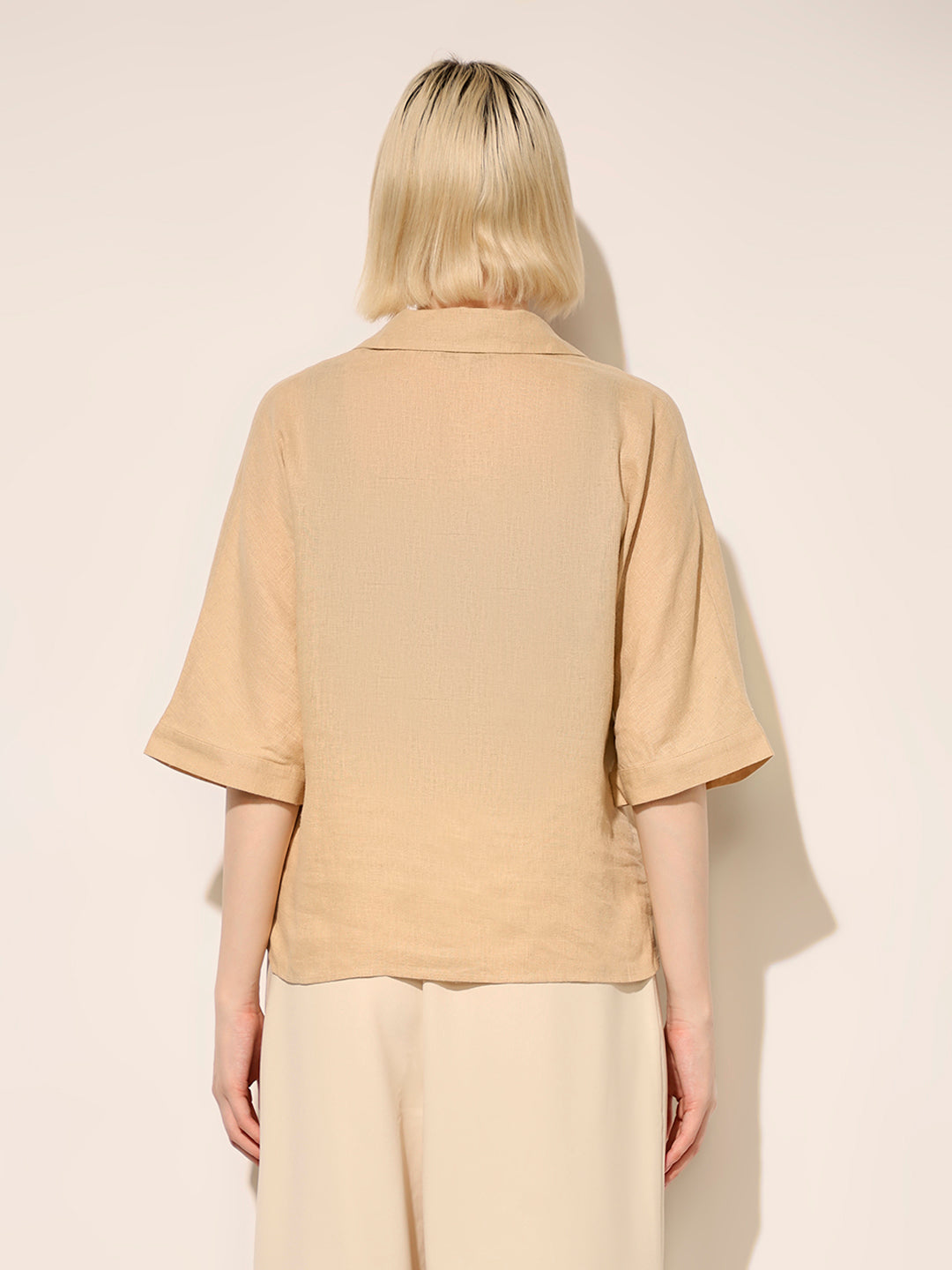 Beige Linen Blend Oversized Shirt