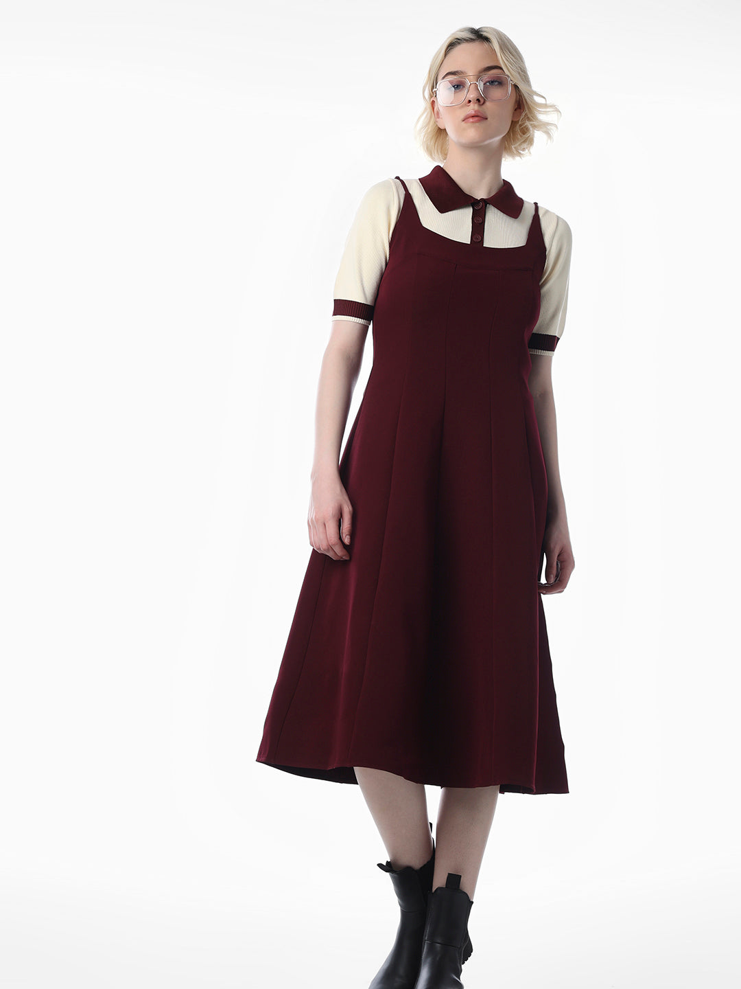 Maroon Fit & Flare Dress