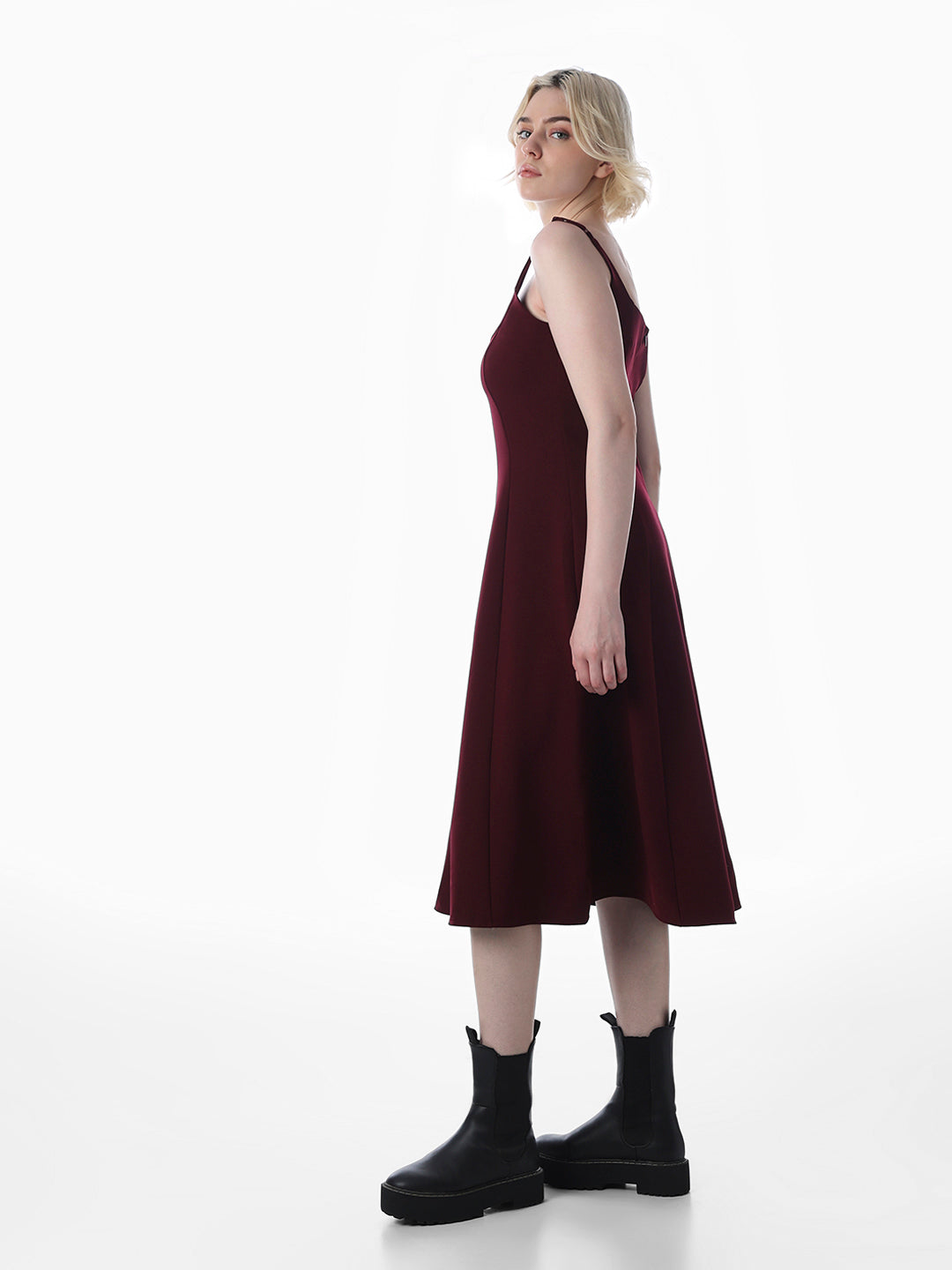 Maroon Fit & Flare Dress