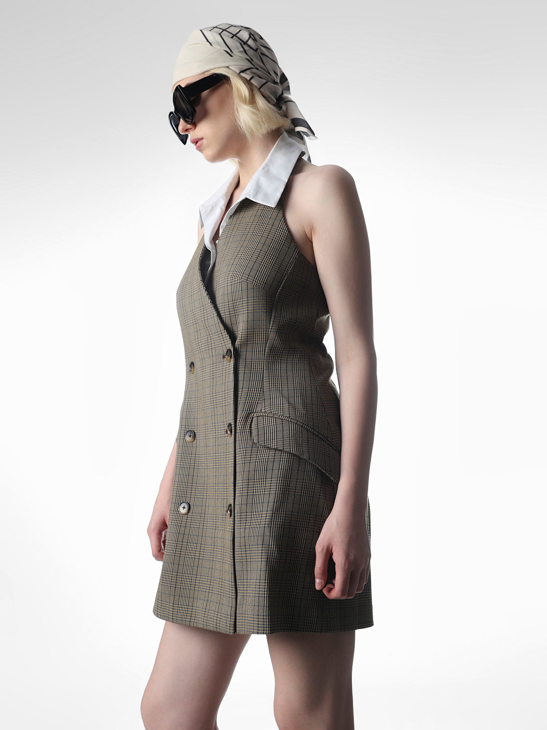 Brown Halter Neck Blazer Dress