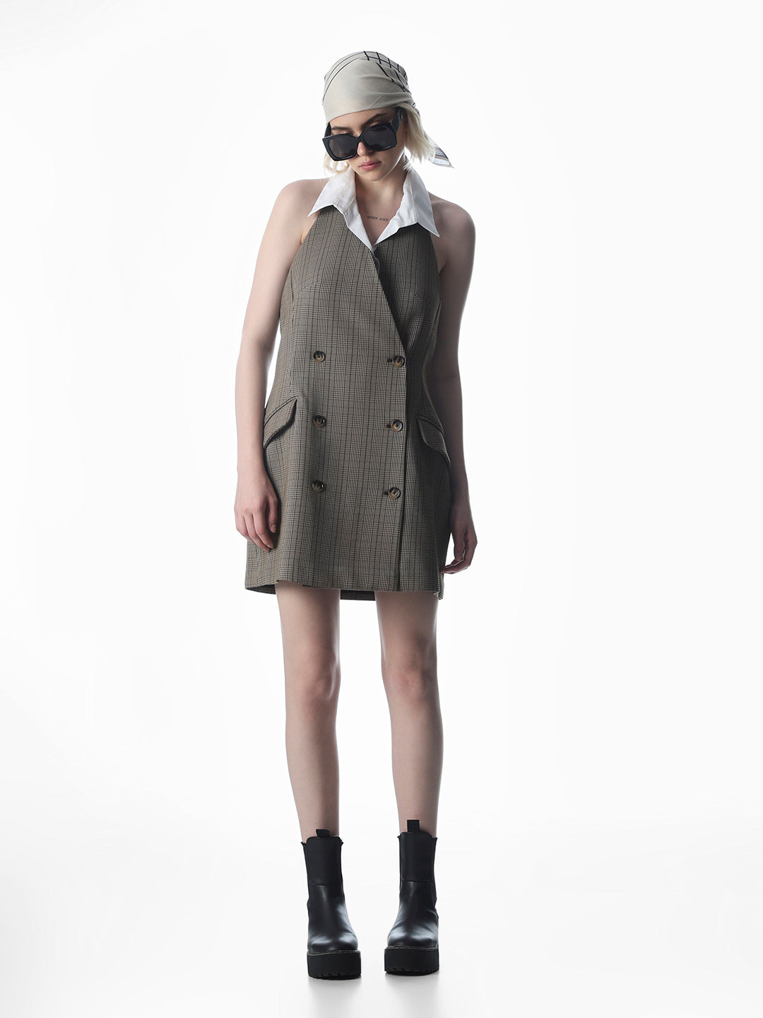 Brown Halter Neck Blazer Dress