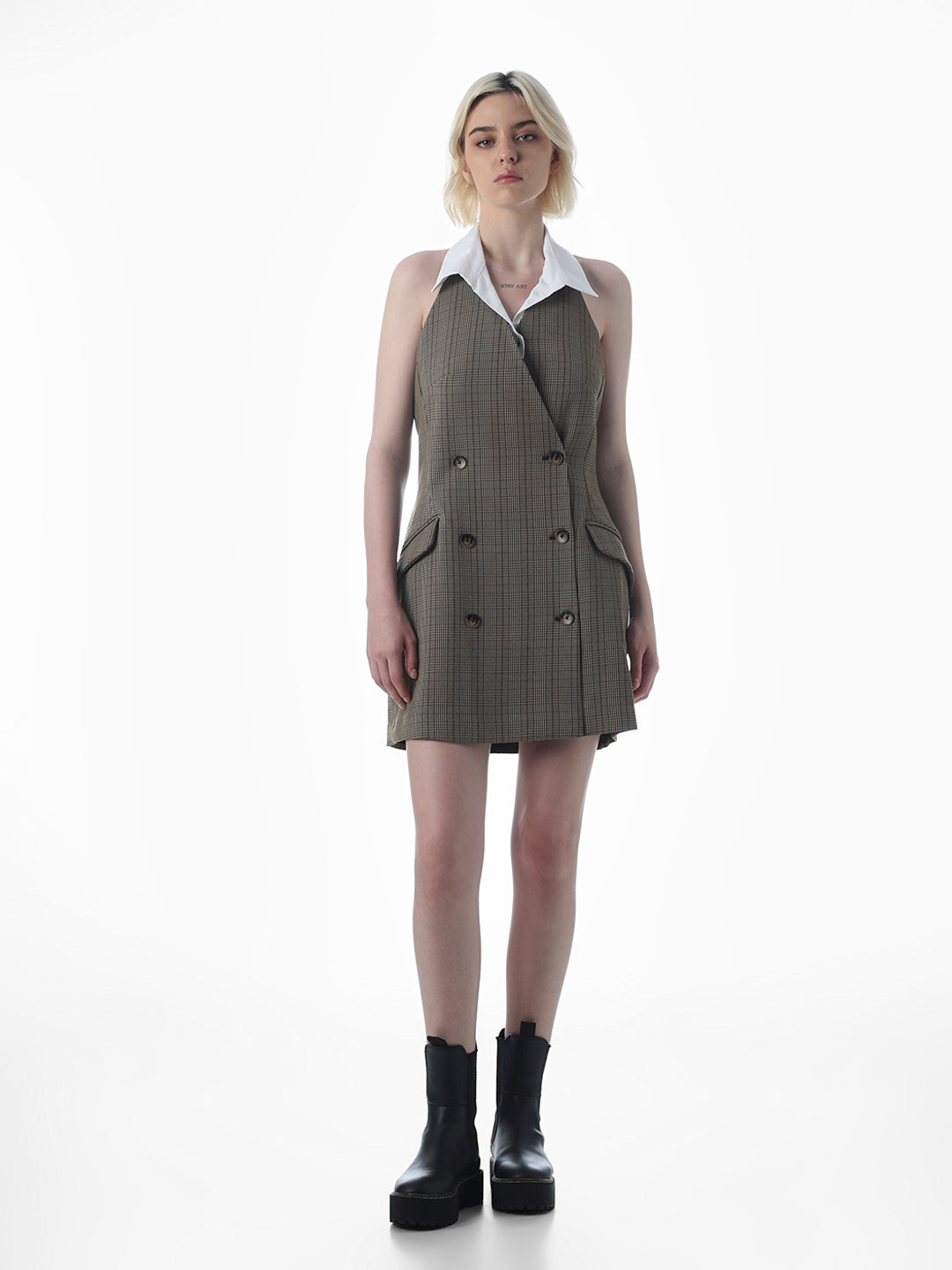 Brown Halter Neck Blazer Dress