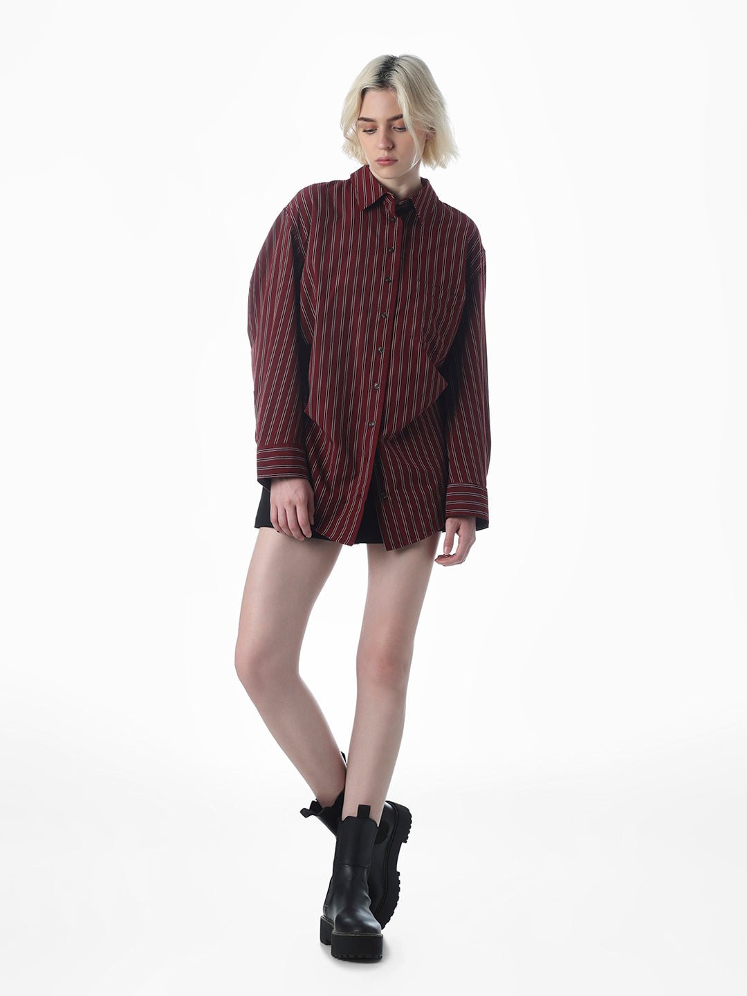 Maroon Striped Cotton Shirt