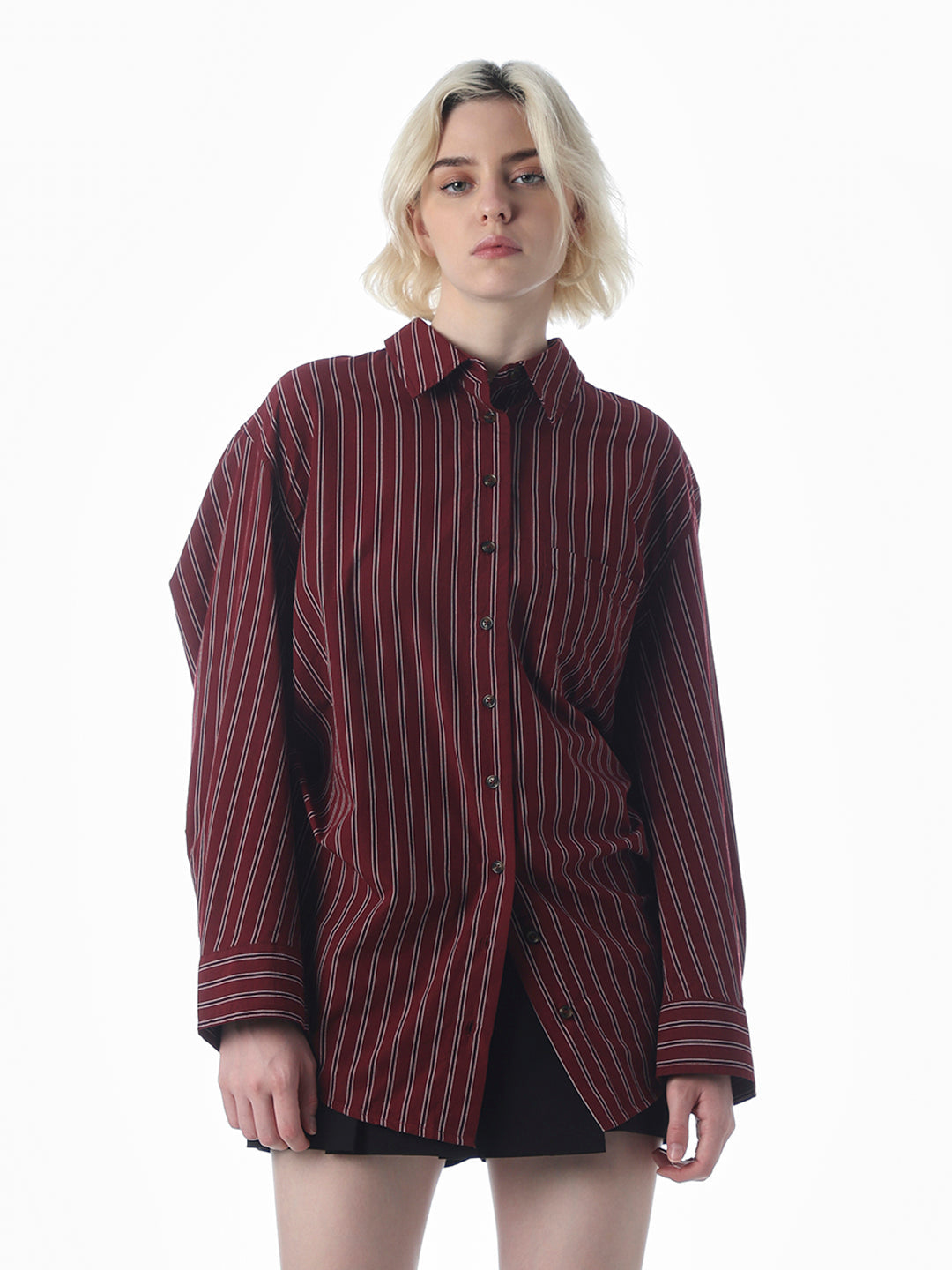 Maroon Striped Cotton Shirt