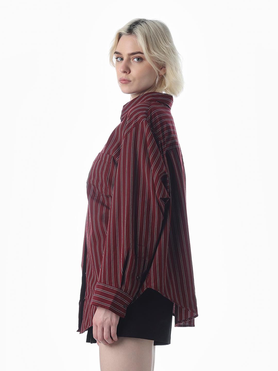 Maroon Striped Cotton Shirt