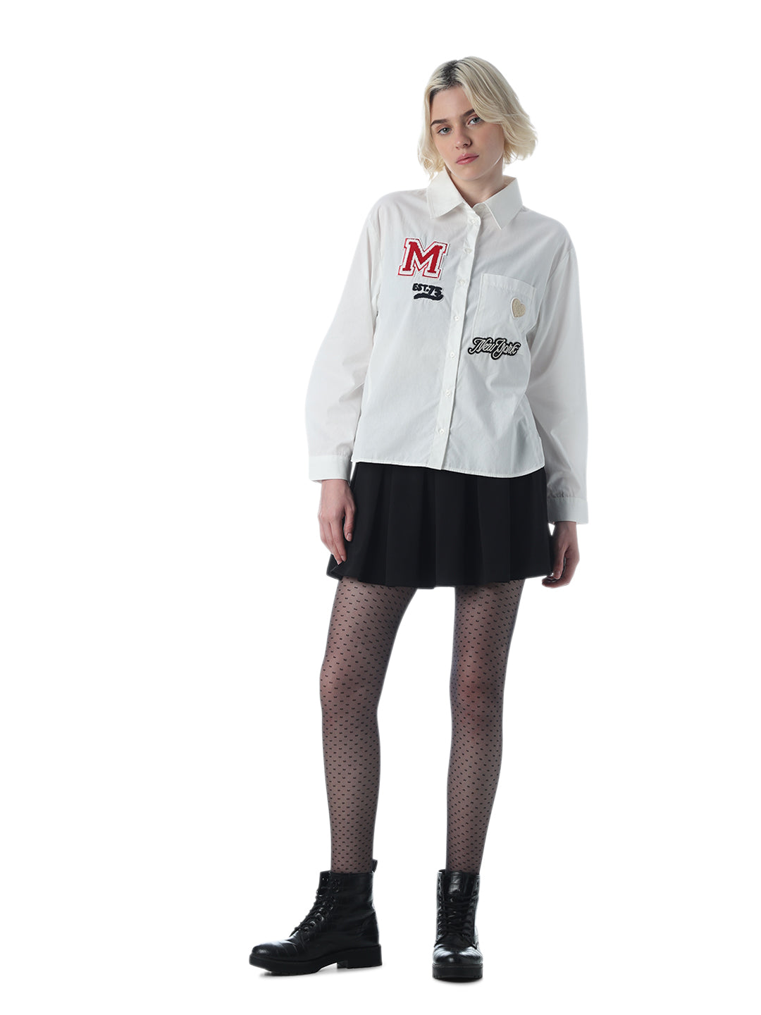 White Patch Work Cotton Shirt