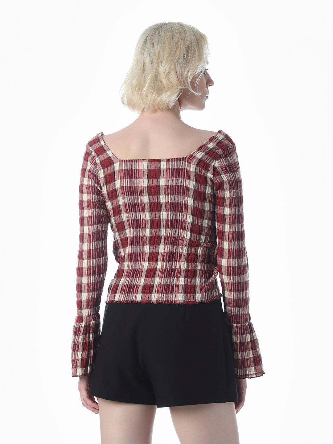 Maroon Check Smocked Top