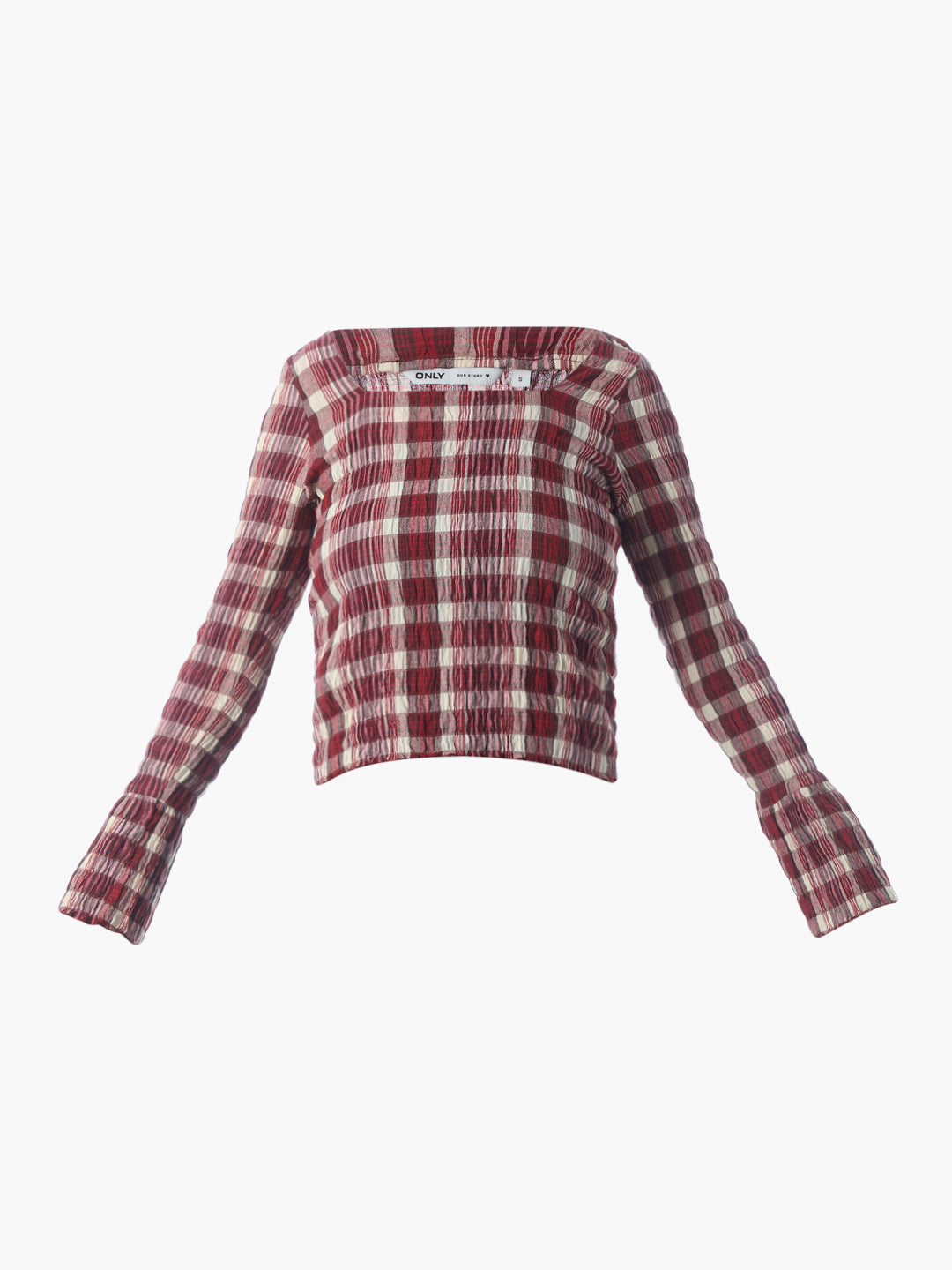 Maroon Check Smocked Top