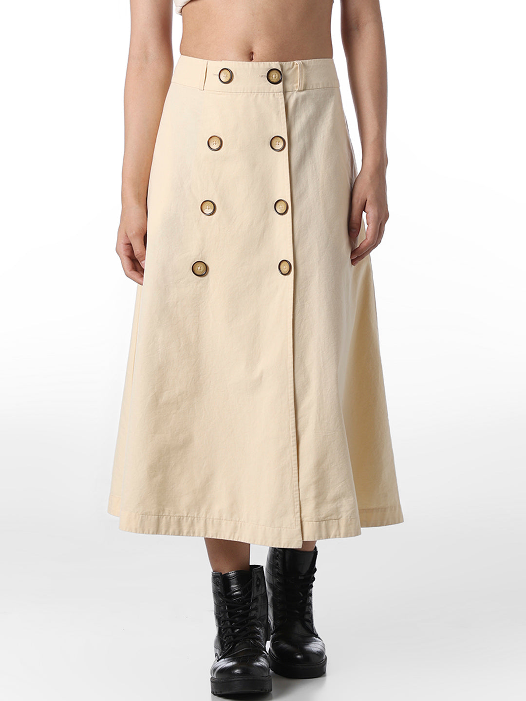 Beige A-Line Long Cotton Skirt