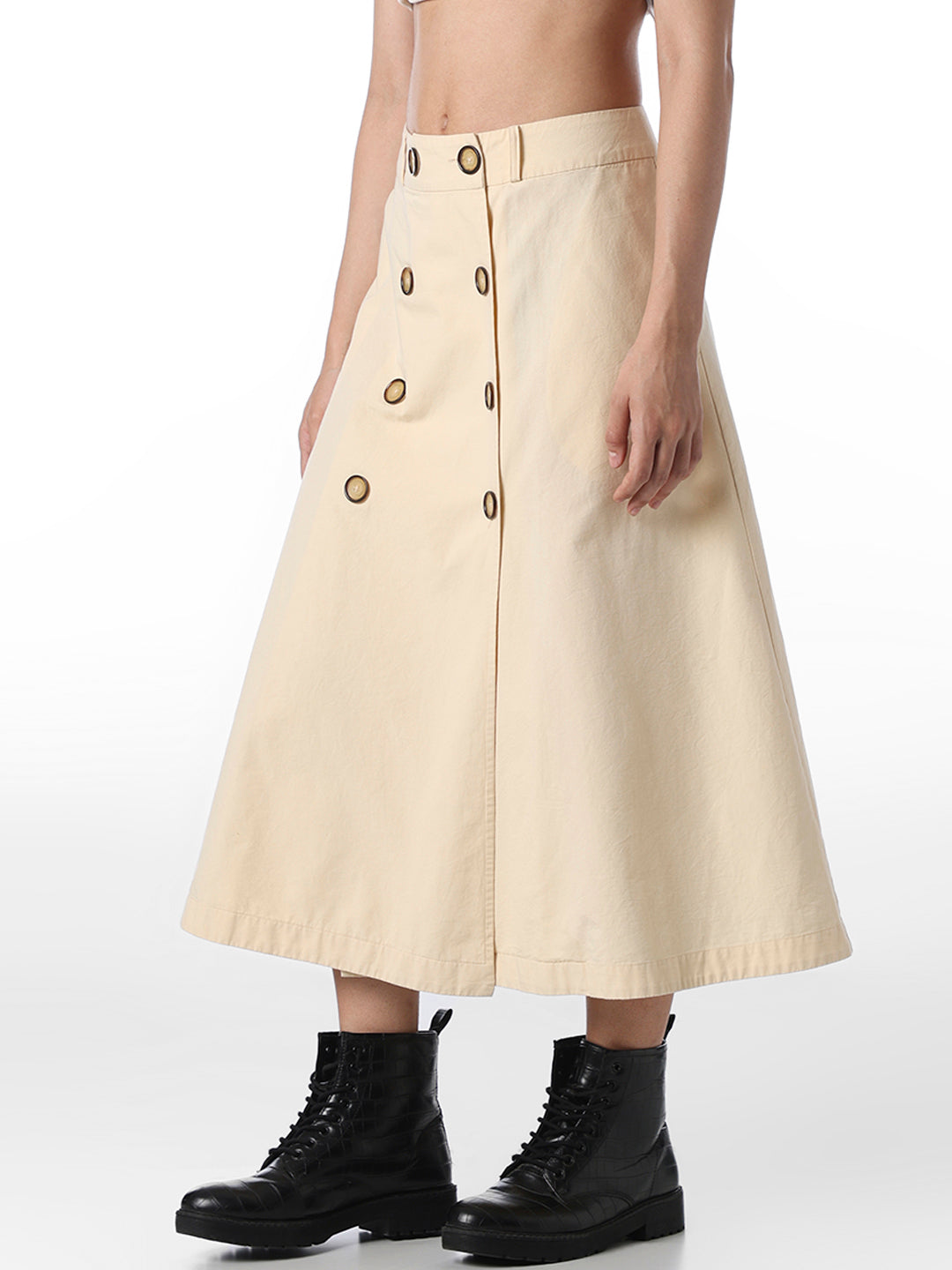 Beige A-Line Long Cotton Skirt