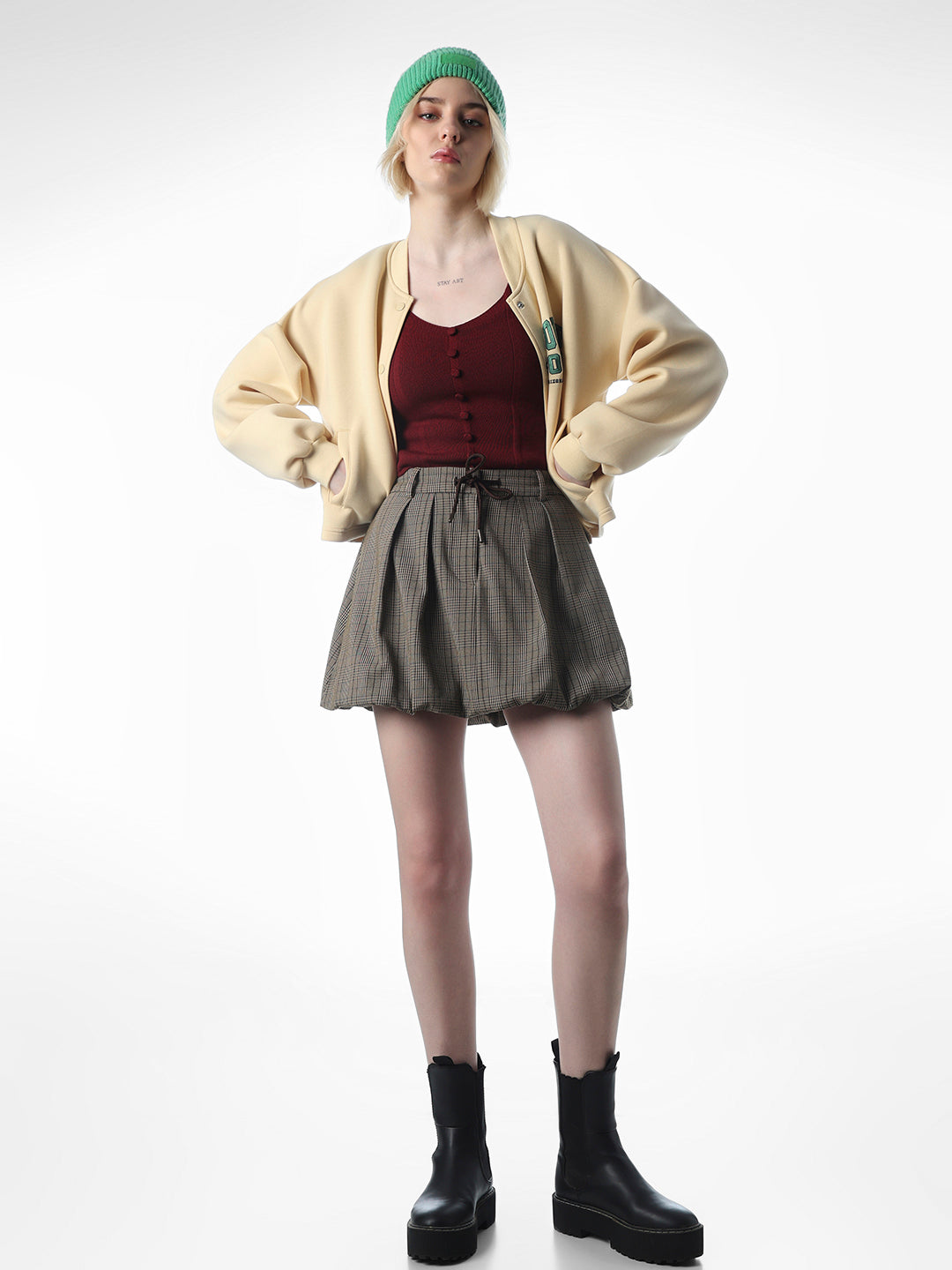 Brown Pleated Bubble Hem Skirt
