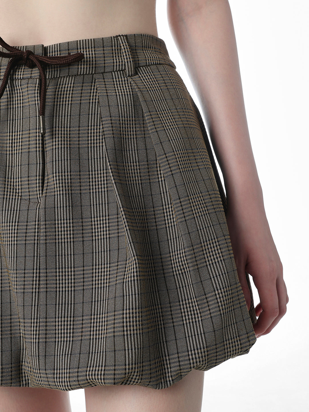 Brown Pleated Bubble Hem Skirt
