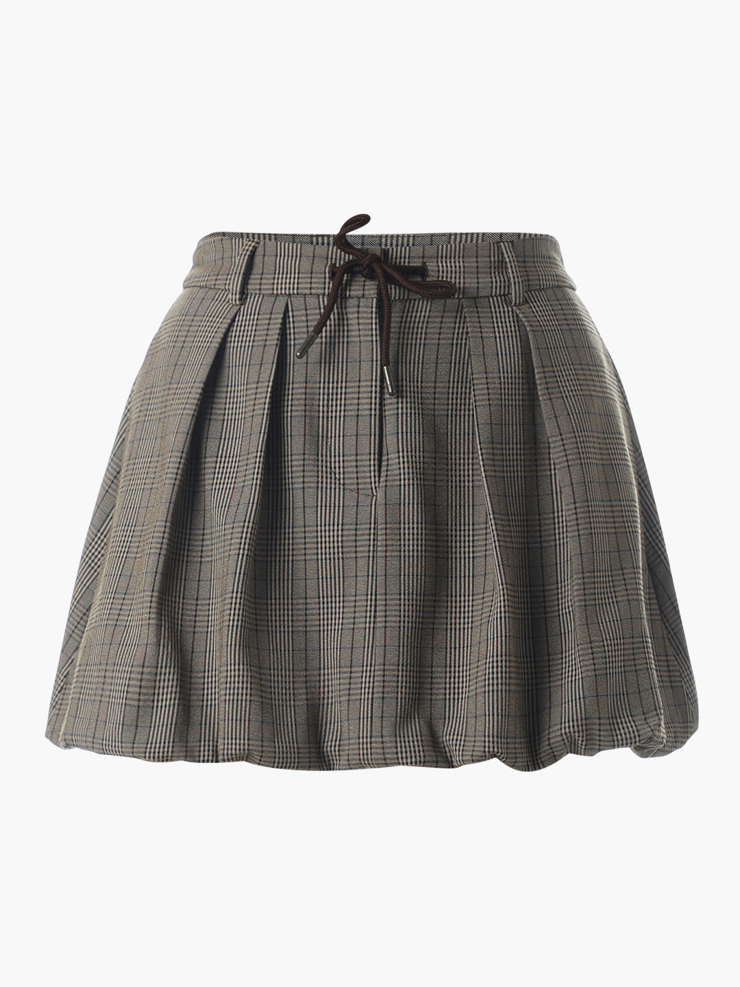 Brown Pleated Bubble Hem Skirt