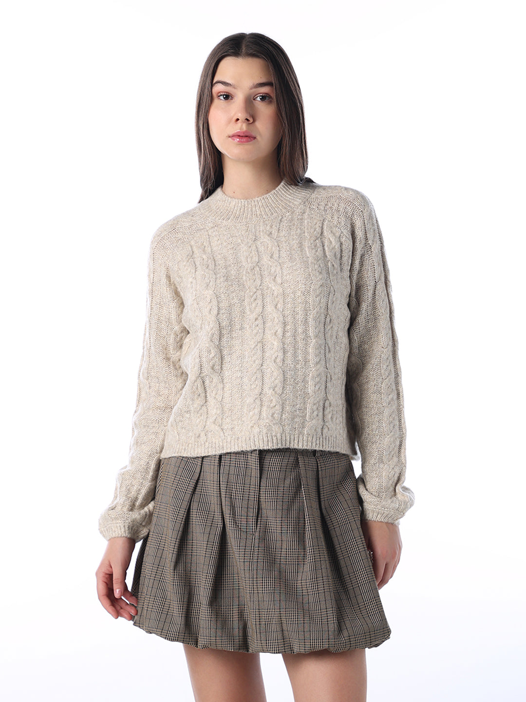 Beige Cable Knit Pullover