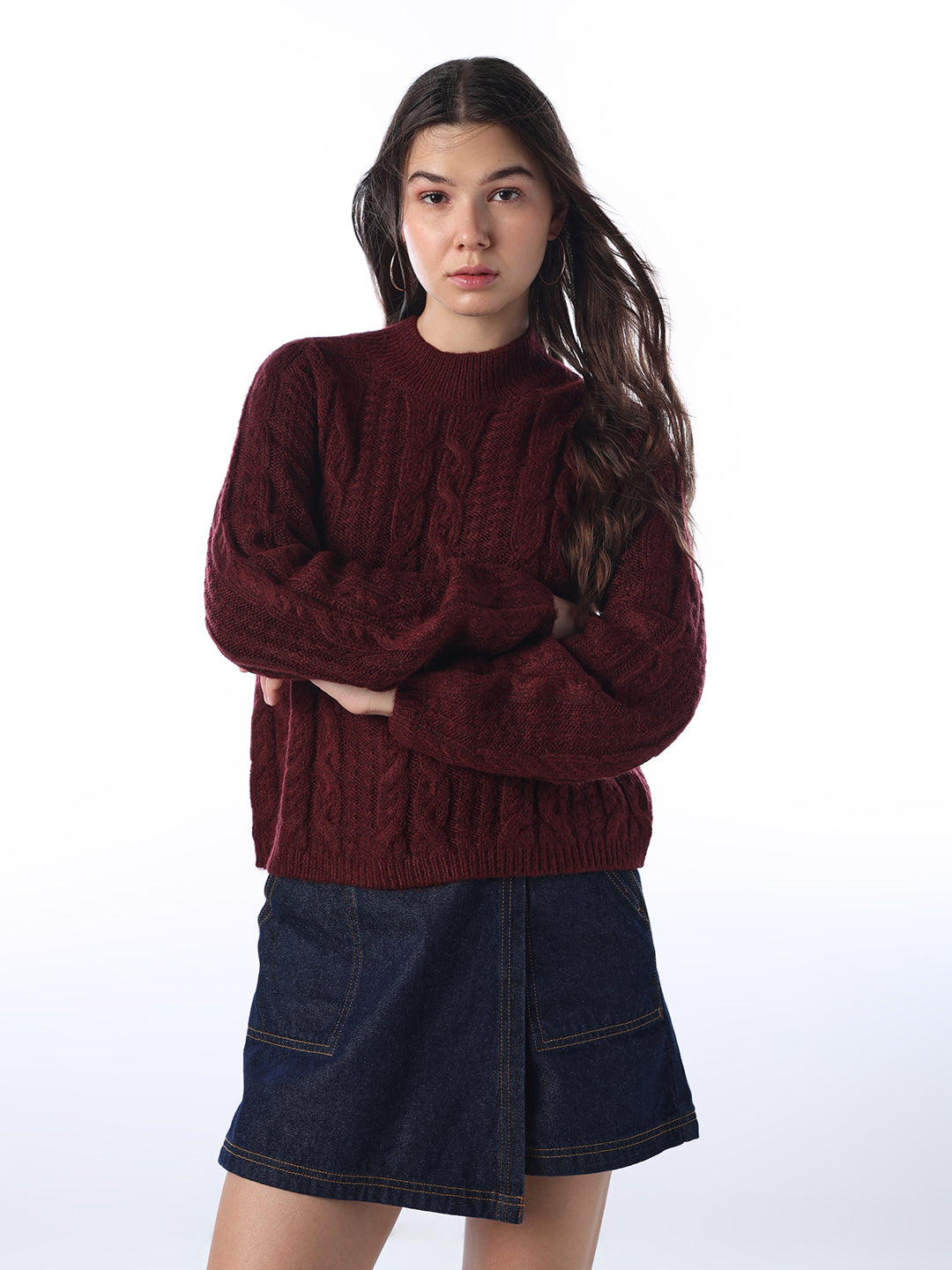 Dark Maroon Cable Knit Pullover