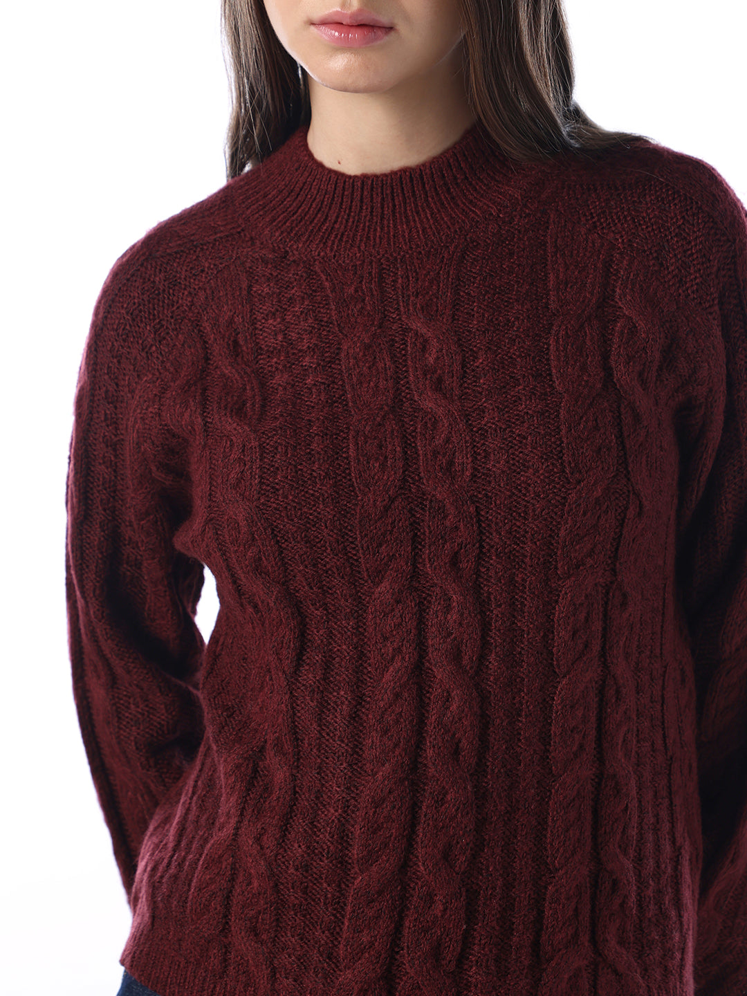 Dark Maroon Cable Knit Pullover