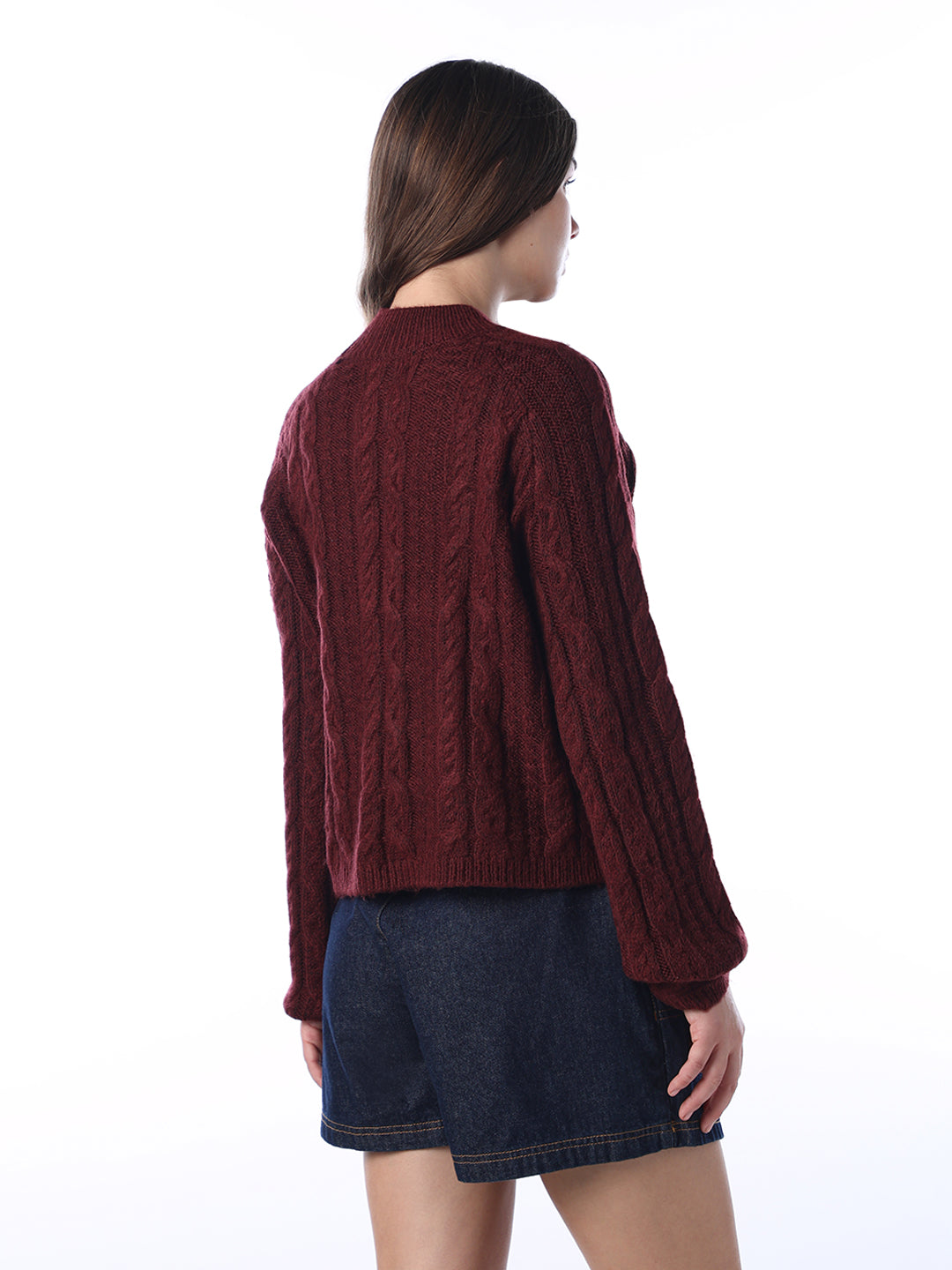 Dark Maroon Cable Knit Pullover