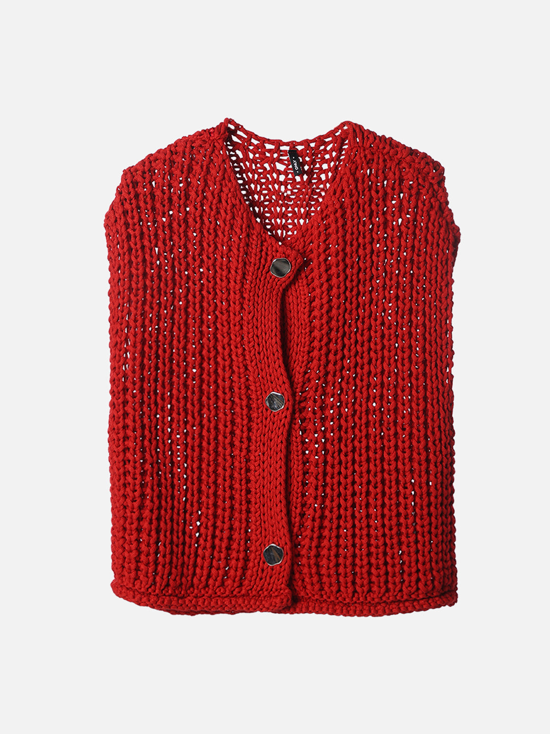 Red Ribbed Button Sweater Vest