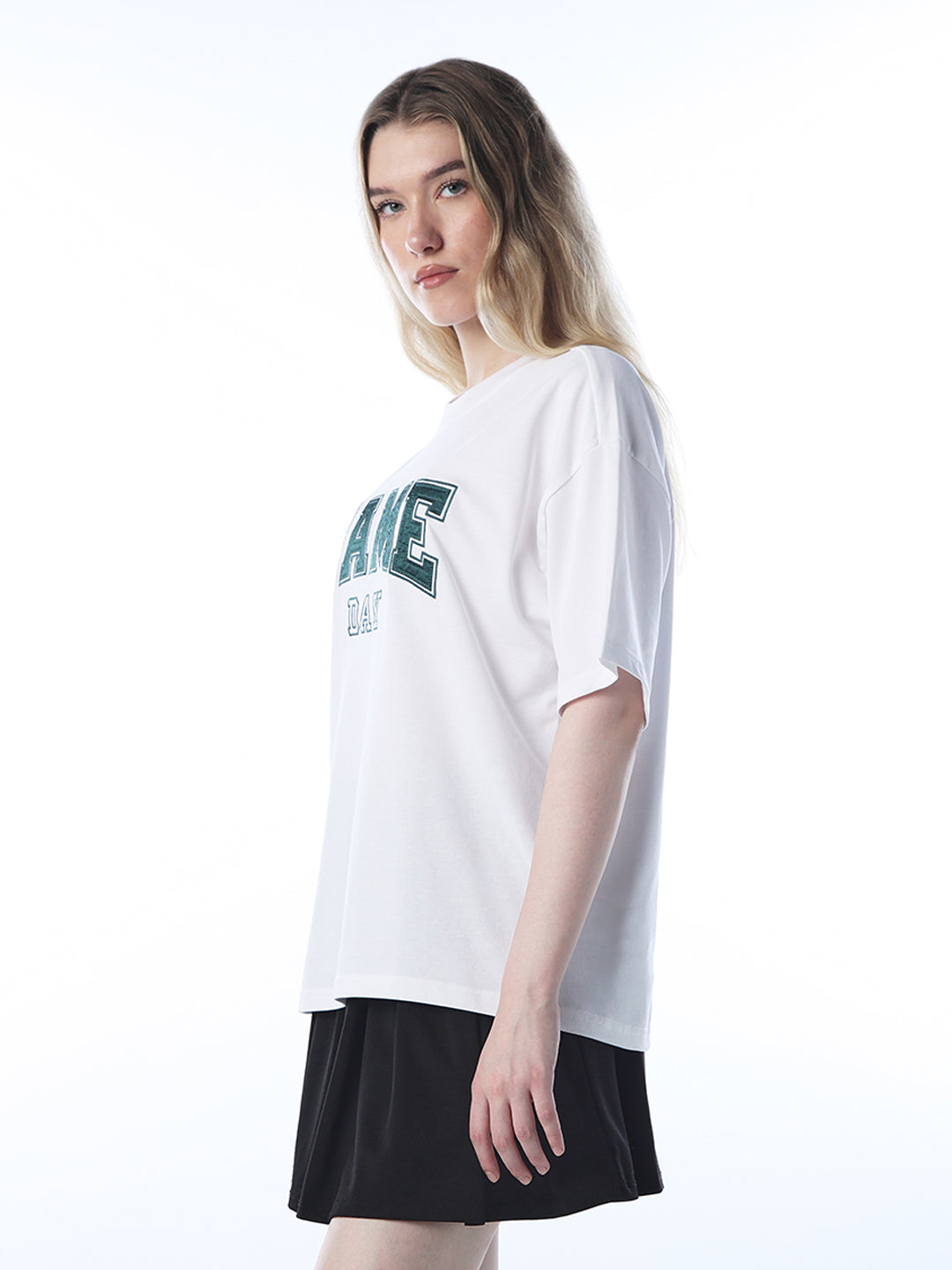 Satin Text Print T-shirt