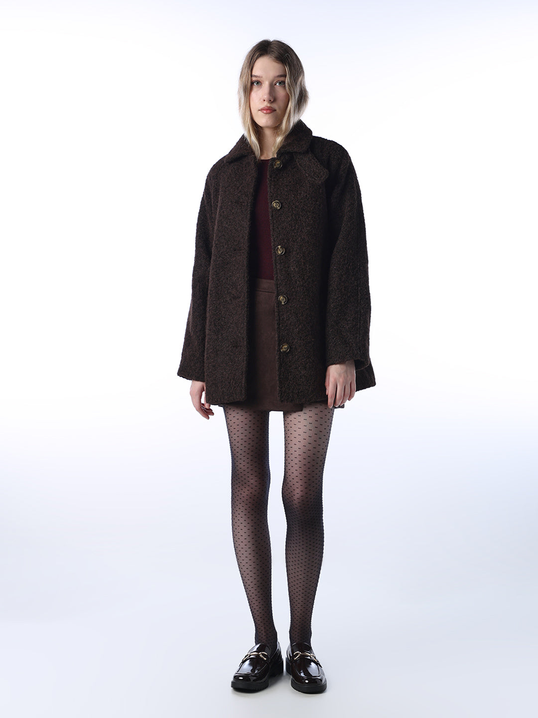 Bouclé Belted Coat