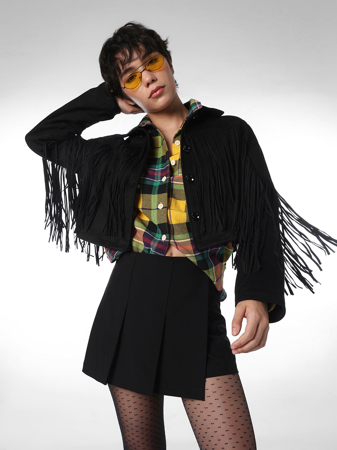 Black Faux Suede Cowboy Fringed Jacket