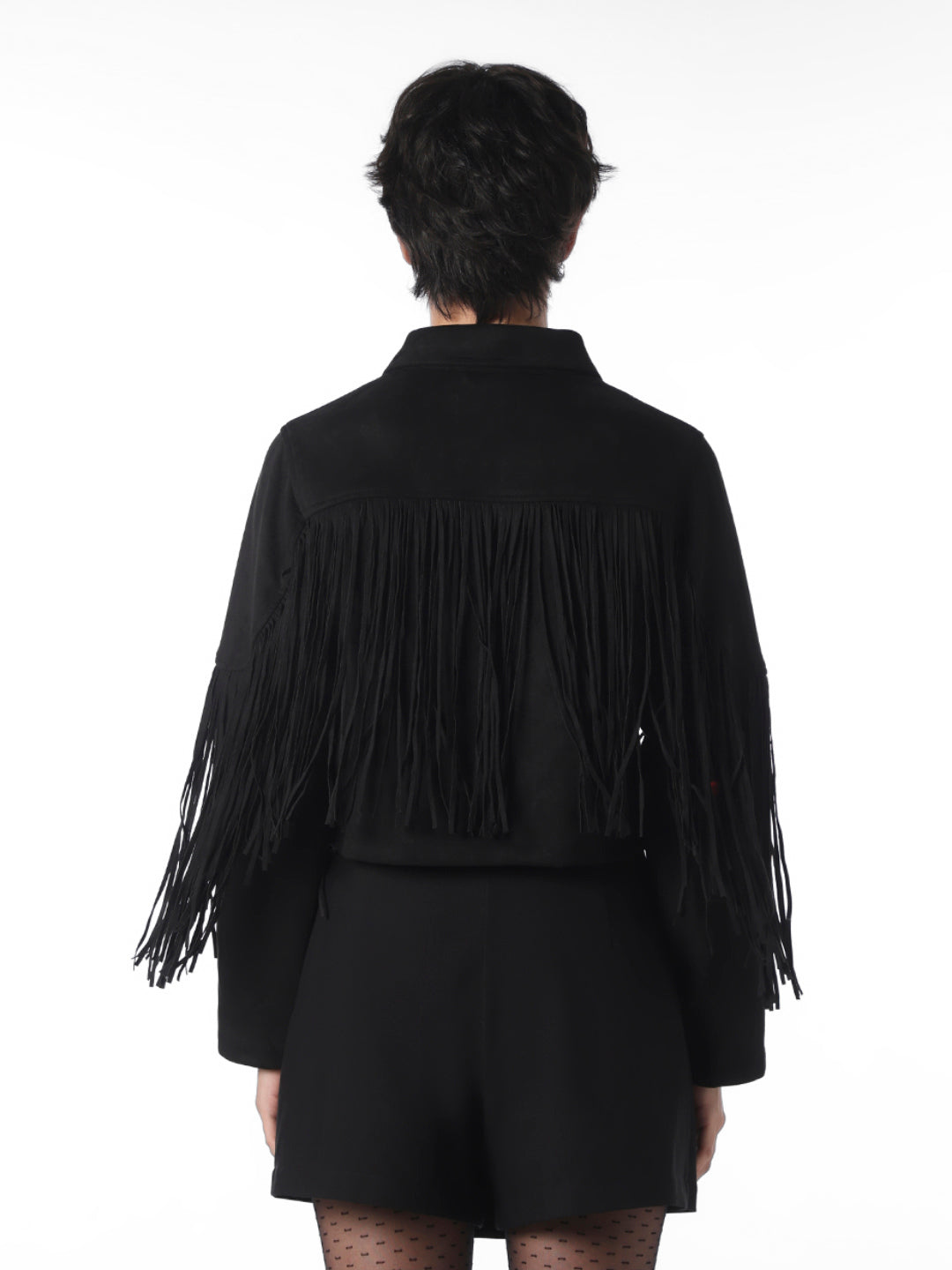 Black Faux Suede Cowboy Fringed Jacket
