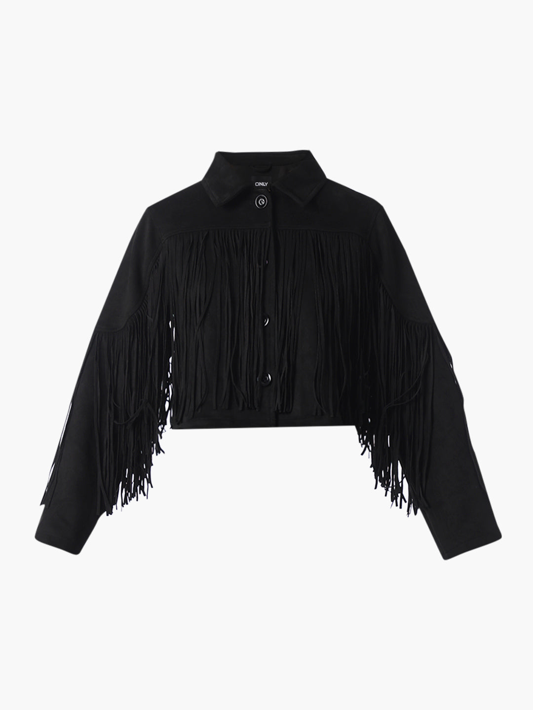 Black Faux Suede Cowboy Fringed Jacket