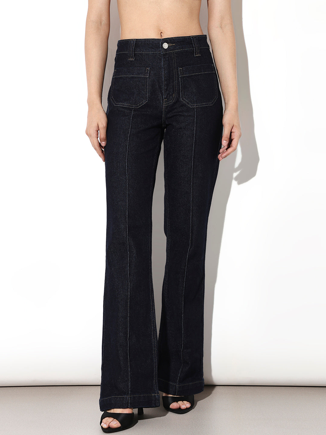 Dark Blue High Rise Flared Jeans