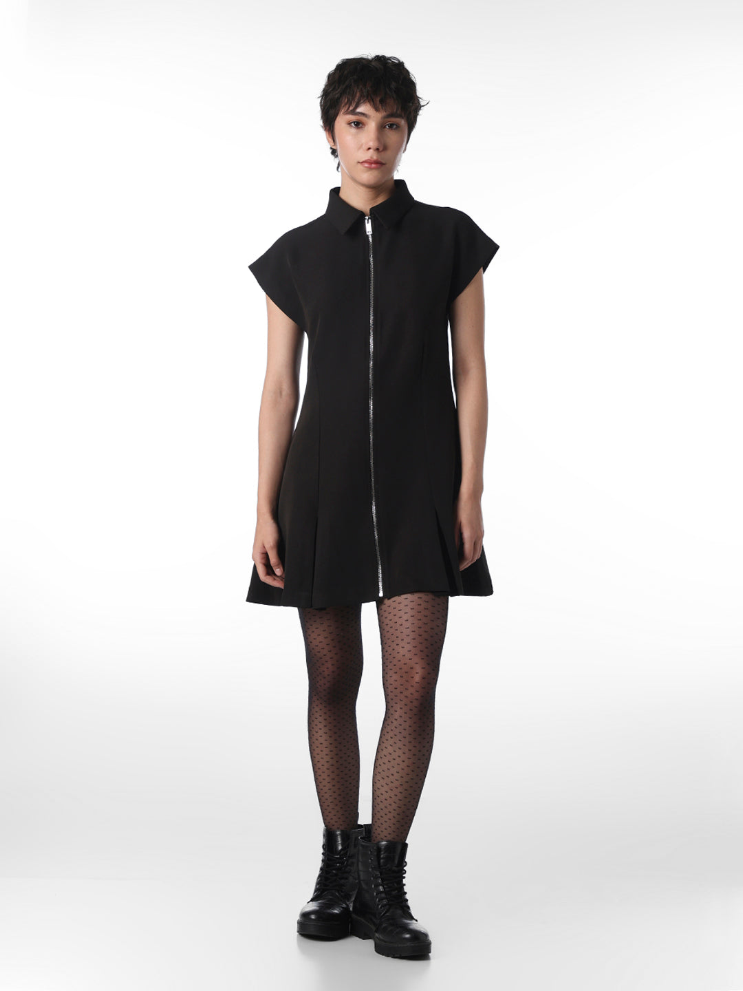 Black Flared Mini Shirt Dress
