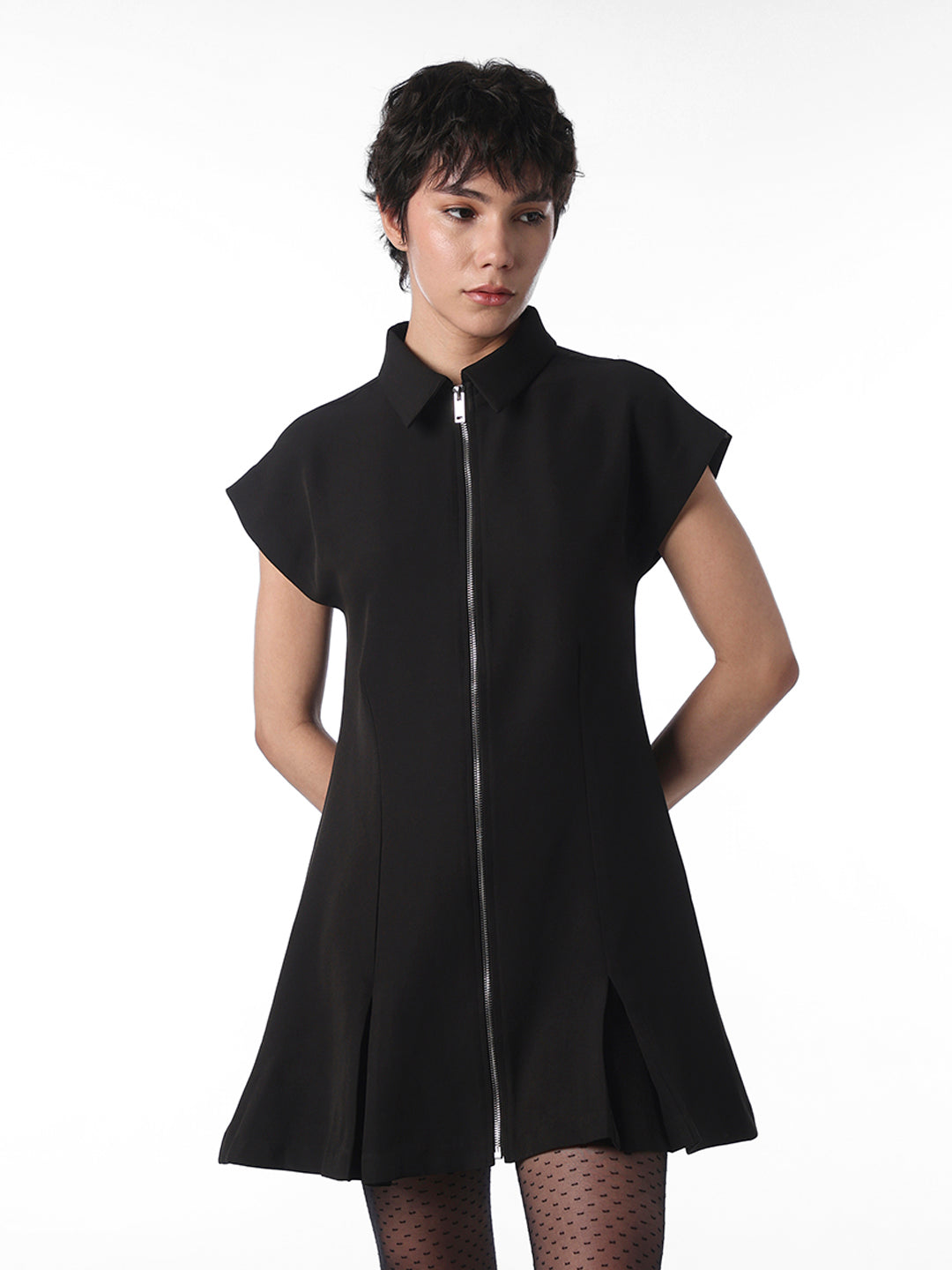 Black Flared Mini Shirt Dress