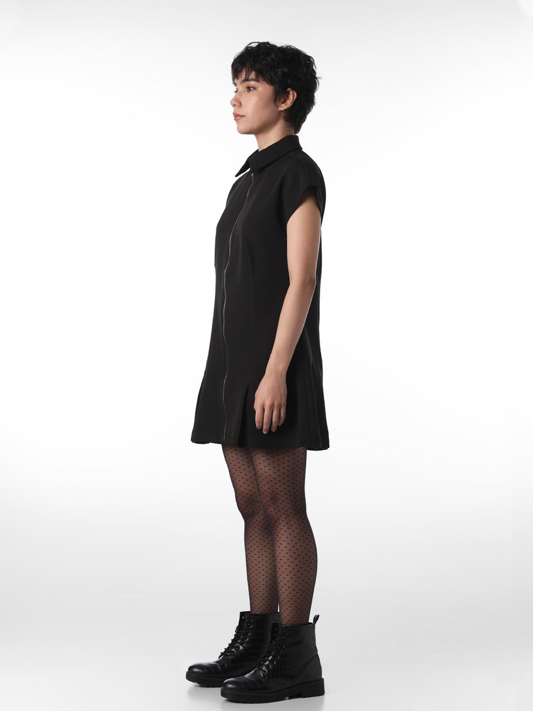 Black Flared Mini Shirt Dress