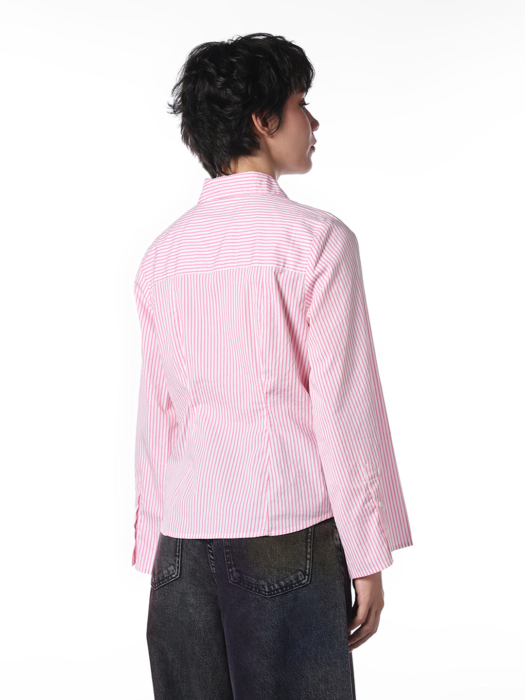 Pleated Striped Cotton Shirt - Pink